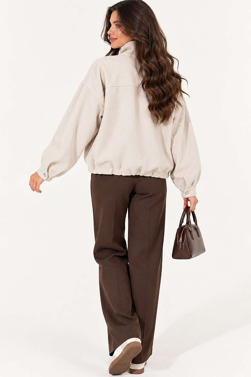 Oversized Felt Jacket with Concealed Zip - Stone