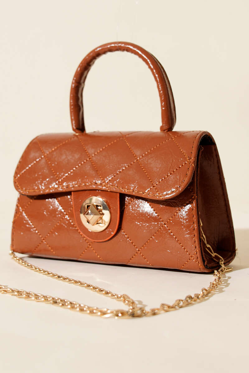 Glossy Mini Chain Bag - Tan