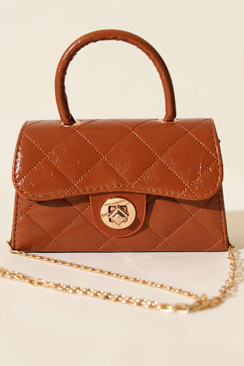 Glossy Mini Chain Bag - Tan