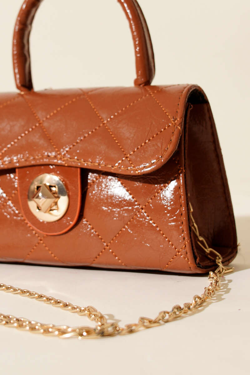 Glossy Mini Chain Bag - Tan