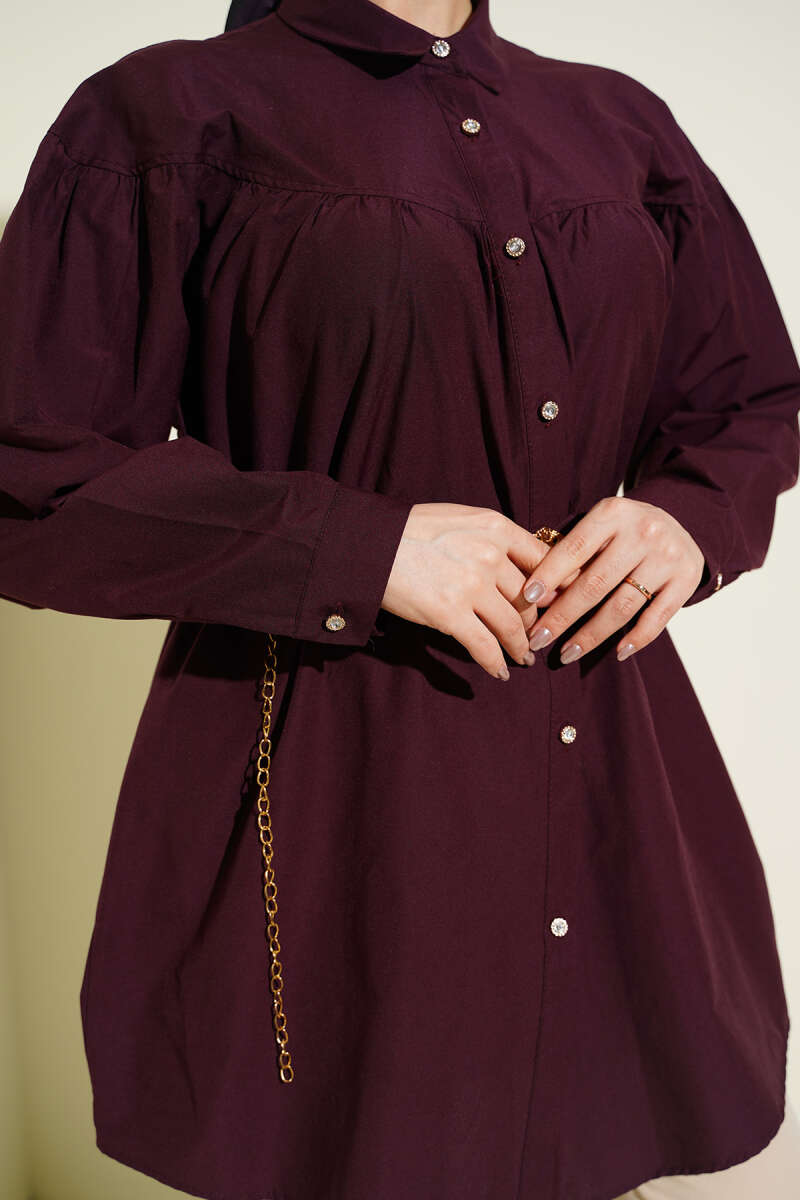 Shirt with Ruched Bust and Drawstring Waist - Burgundy