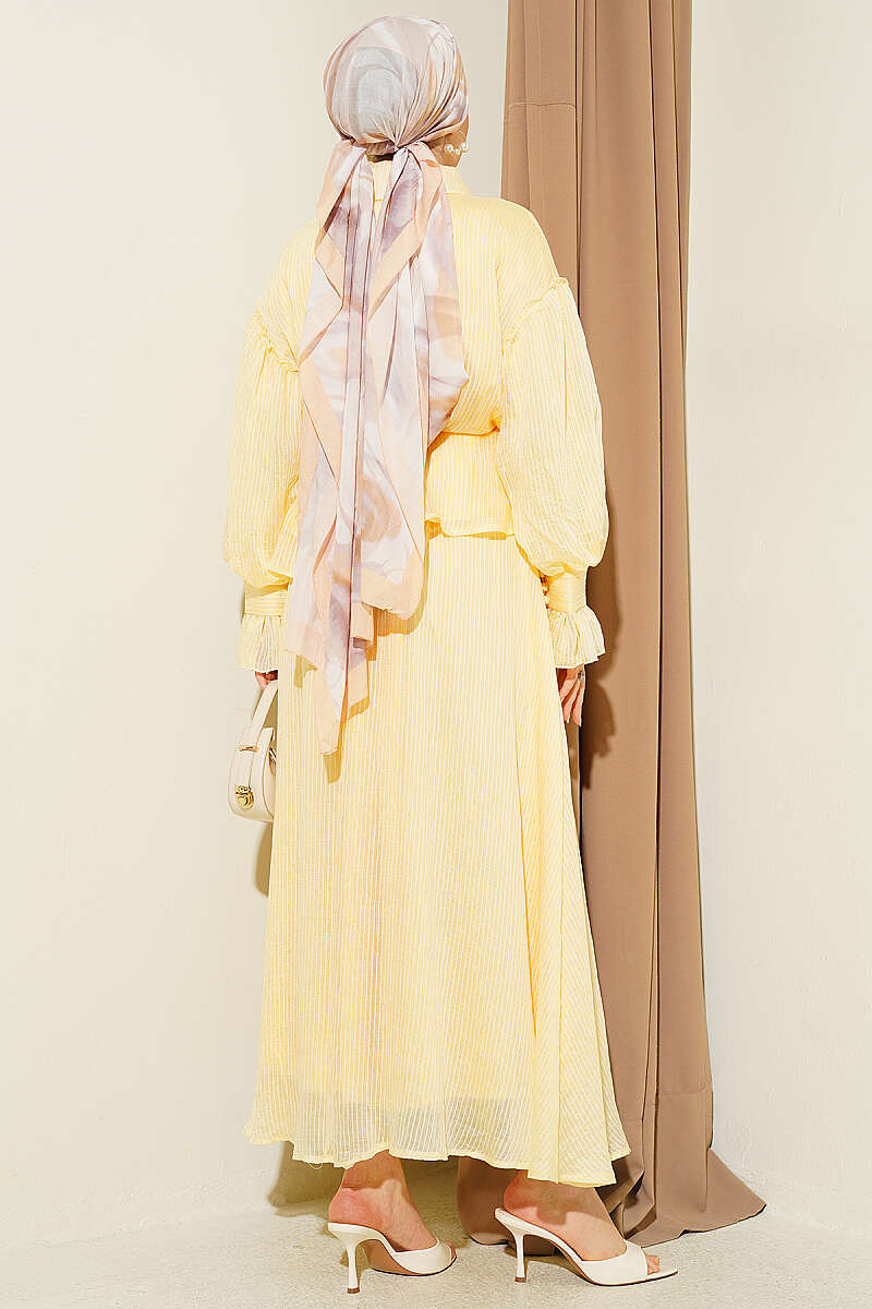 Skirt Set with Ruched Bust and Ruffle Cuffs - Yellow