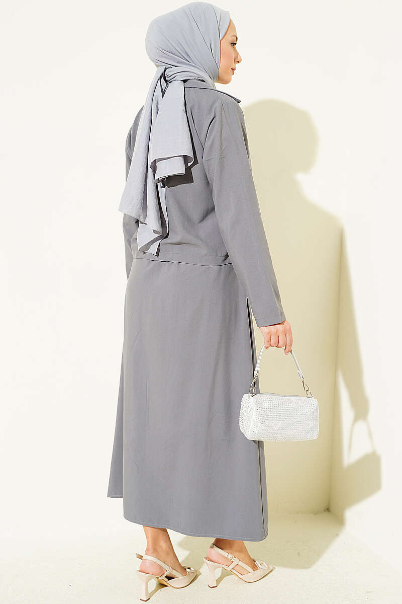 Two-Piece Skirt Set with Chest Pocket - Smoke Grey
