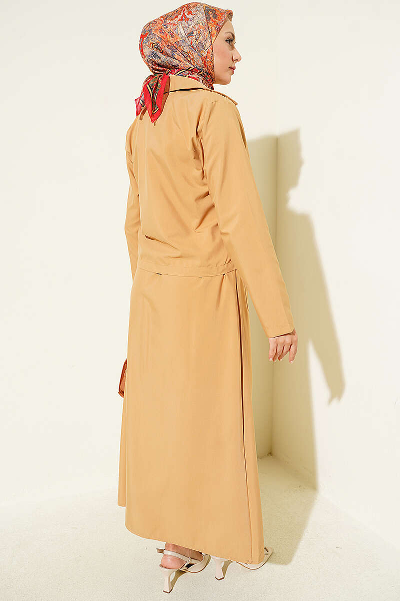 Two-Piece Skirt Set with Chest Pocket - Latte
