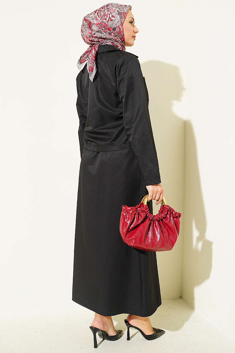 Two-Piece Skirt Set with Chest Pocket - Black