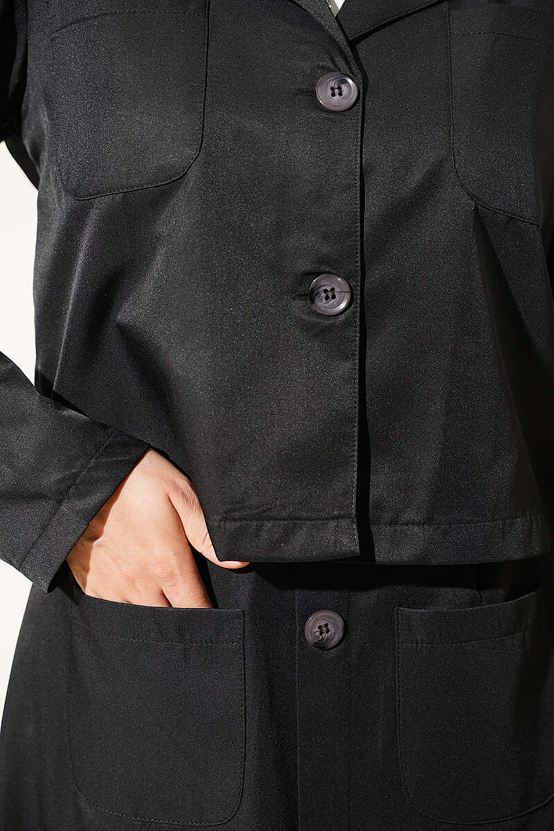Two-Piece Skirt Set with Chest Pocket - Black