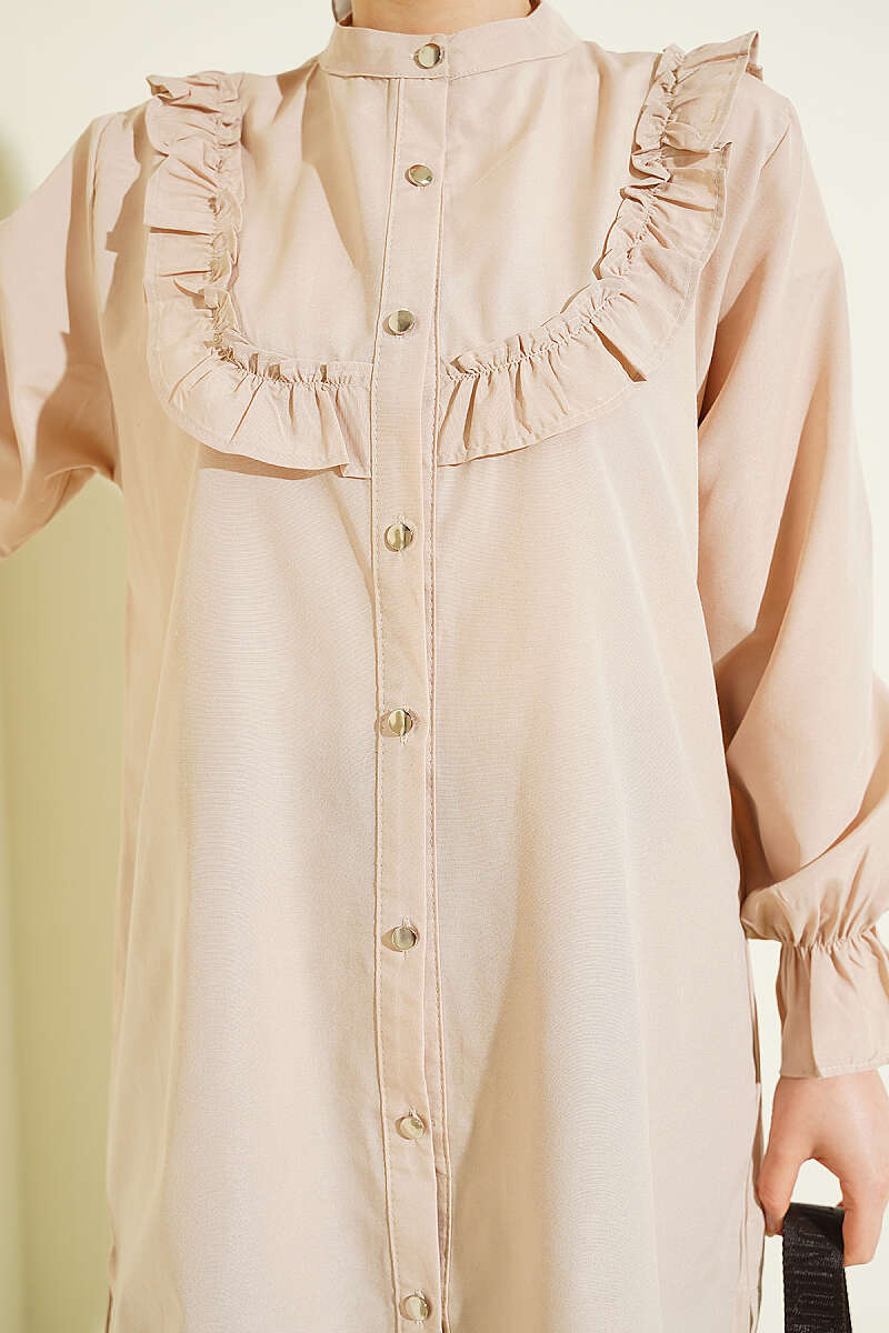 Shirt with Ruffled Bust - Beige