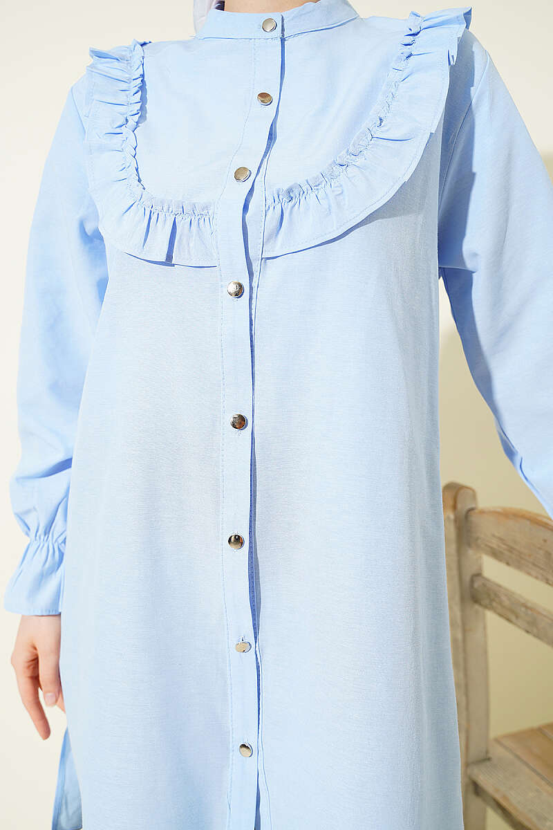 Shirt with Ruffled Bust - Blue