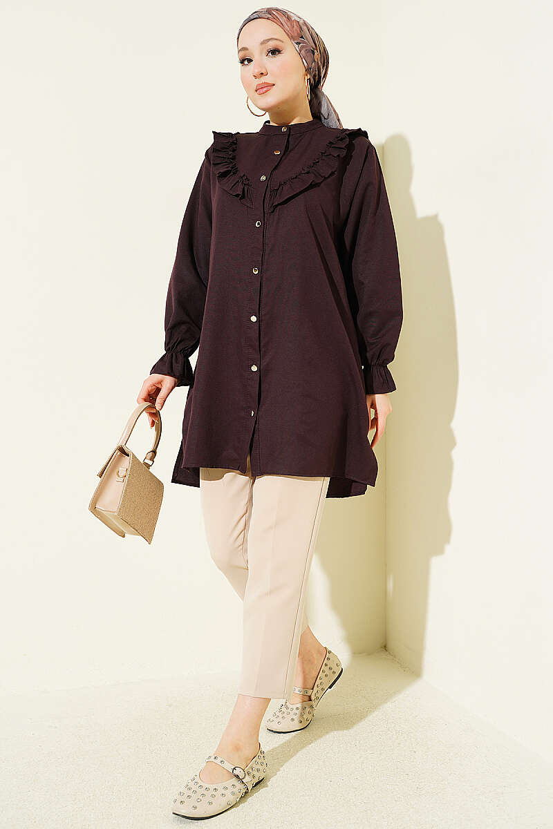 Shirt with Ruffled Bust - Plum