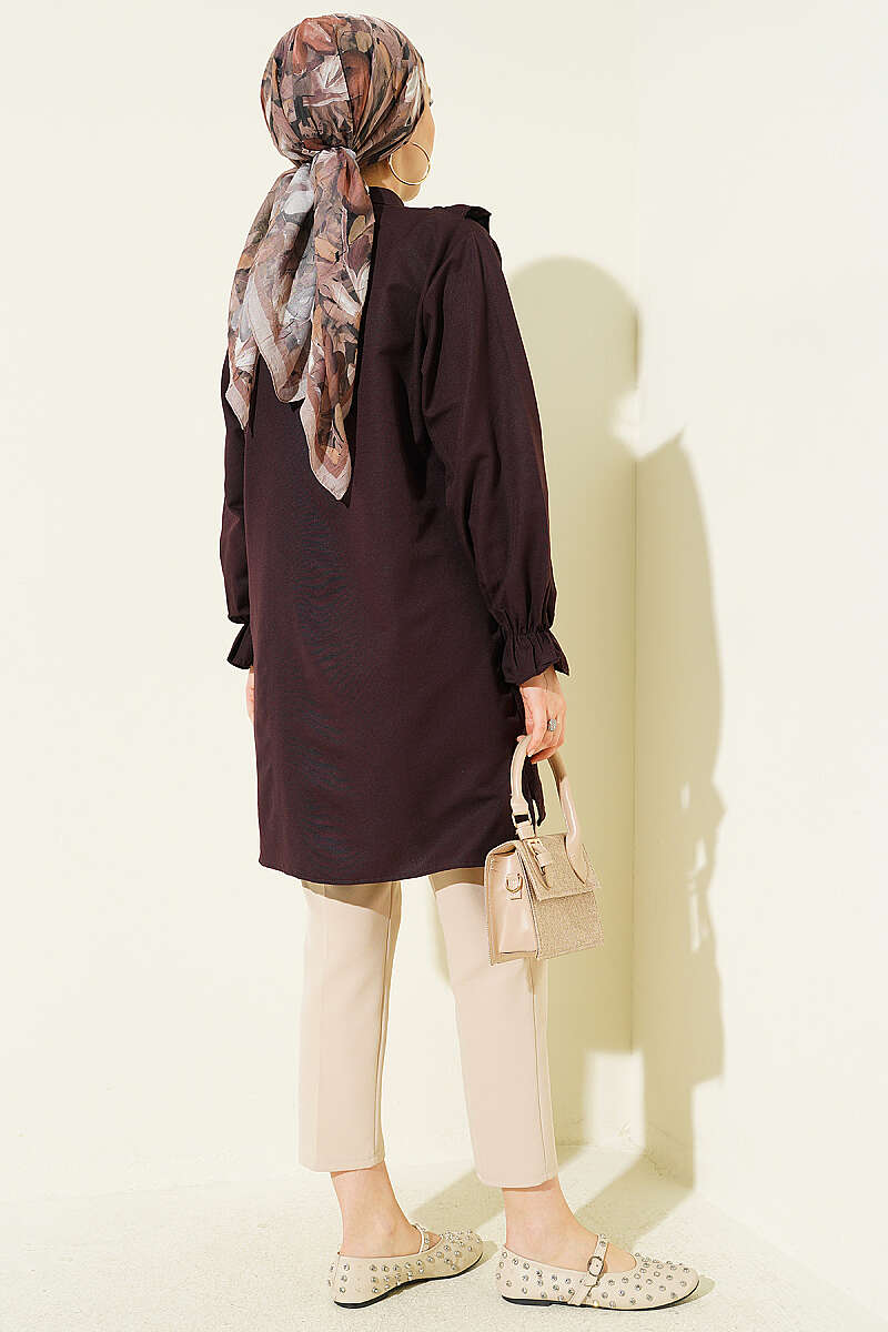 Shirt with Ruffled Bust - Plum