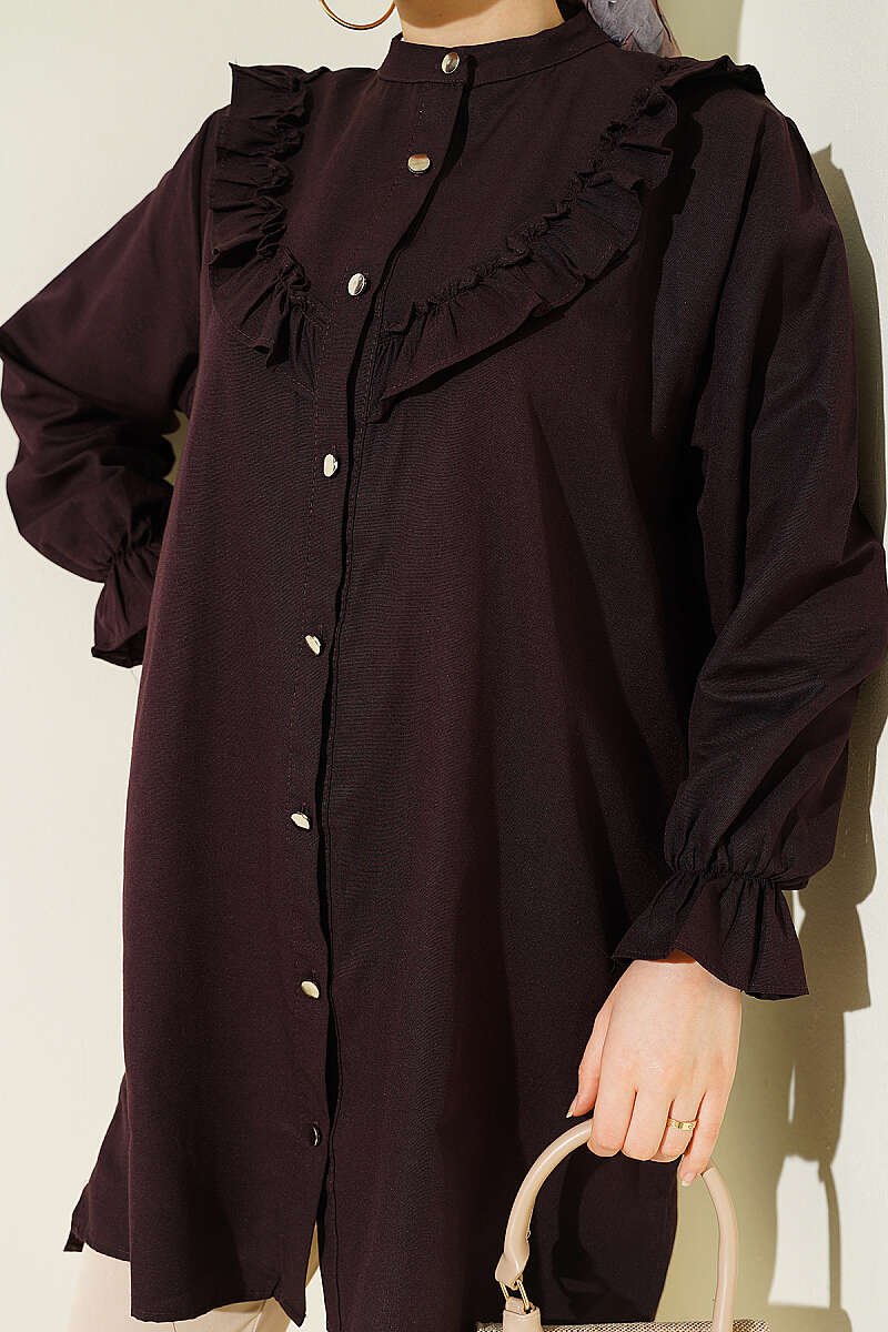 Shirt with Ruffled Bust - Plum