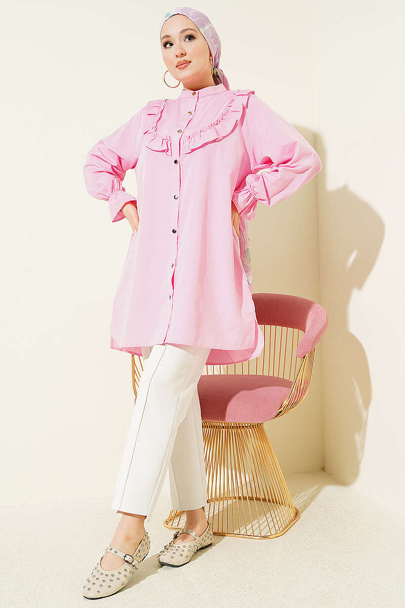 Shirt with Ruffled Bust - Pink