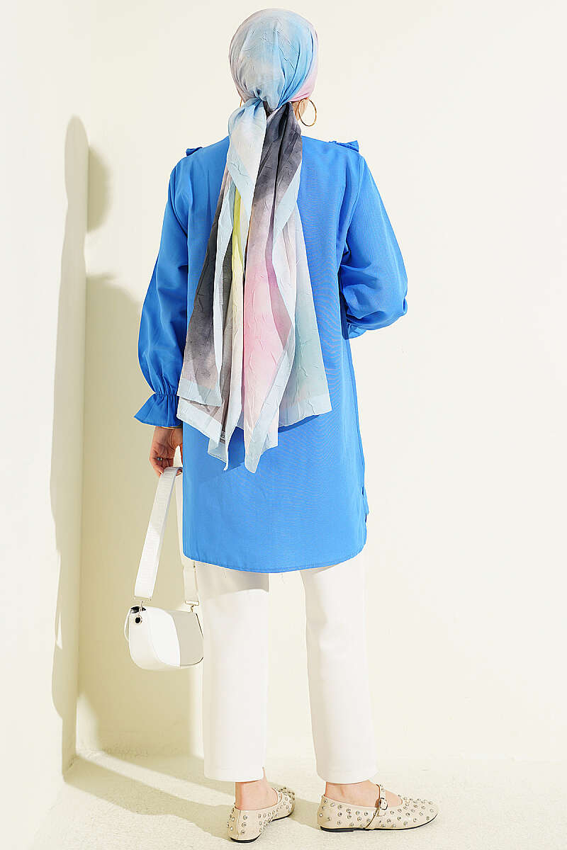 Shirt with Ruffled Bust - Saxe Blue