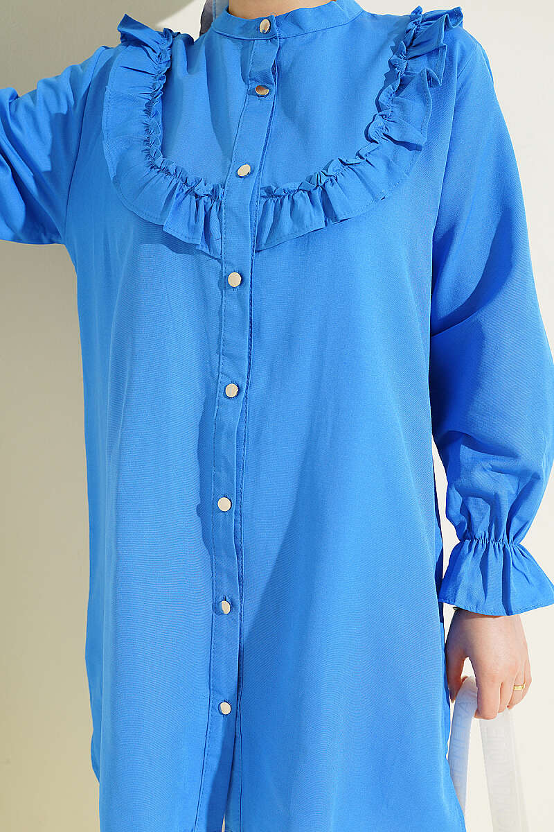 Shirt with Ruffled Bust - Saxe Blue