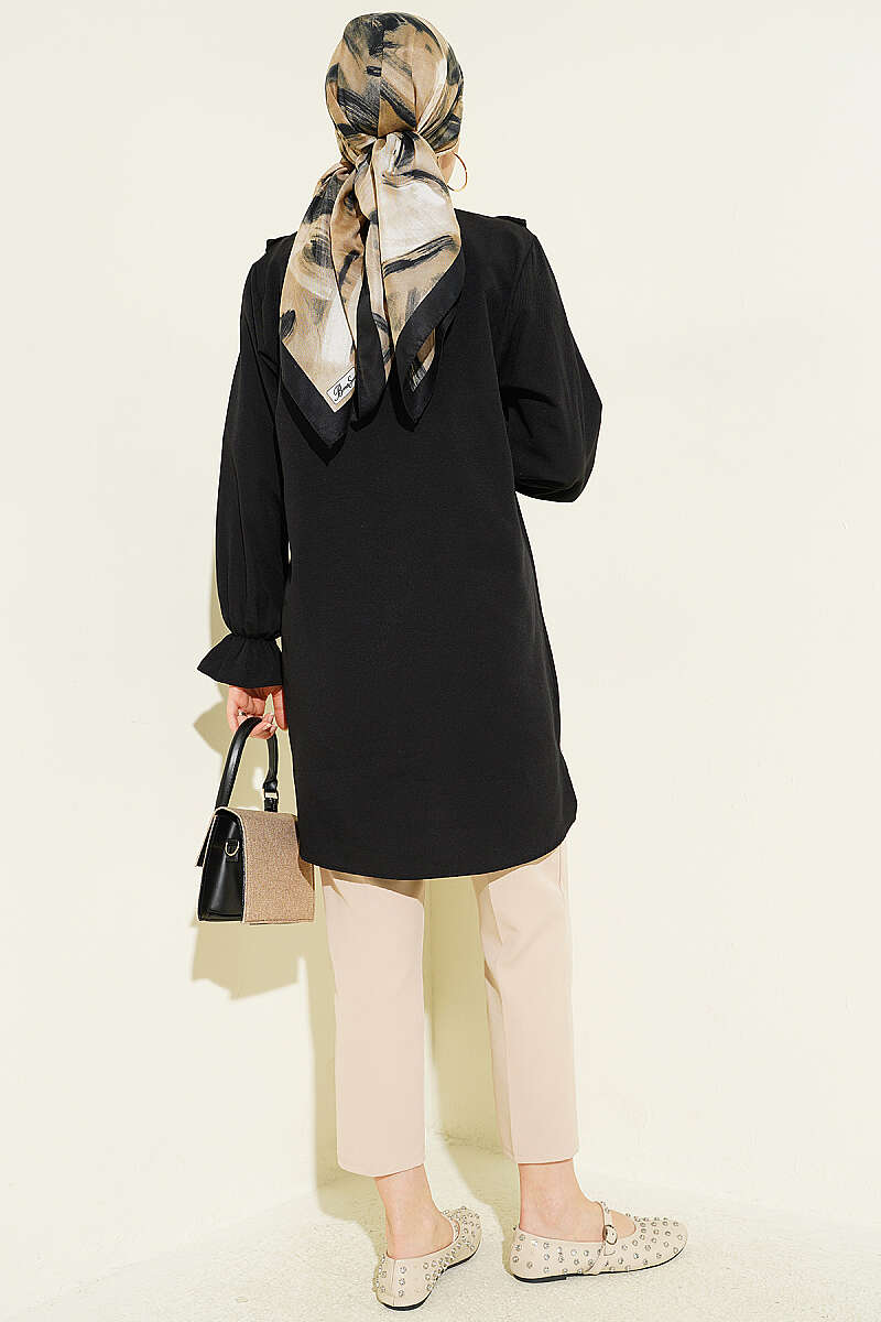 Shirt with Ruffled Bust - Black