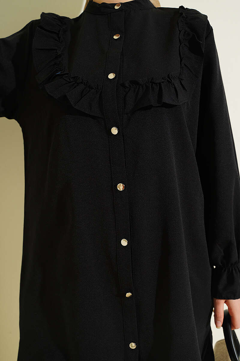 Shirt with Ruffled Bust - Black