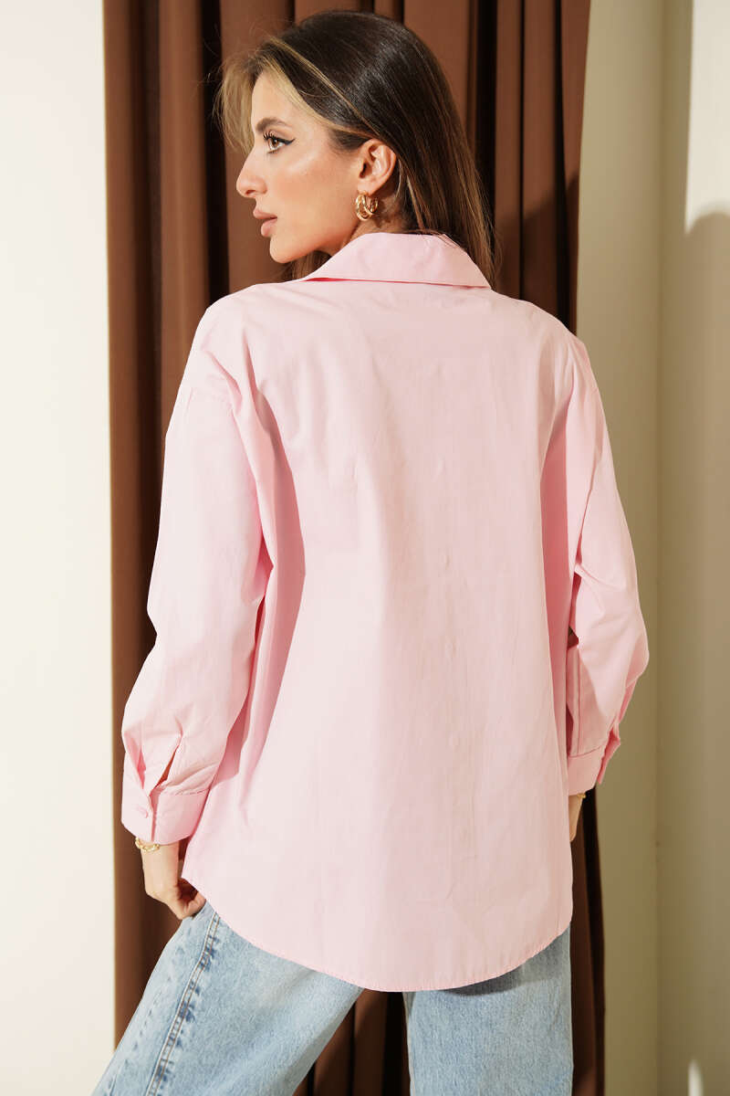Polycotton Shirt with Chest Embroidery - Pink