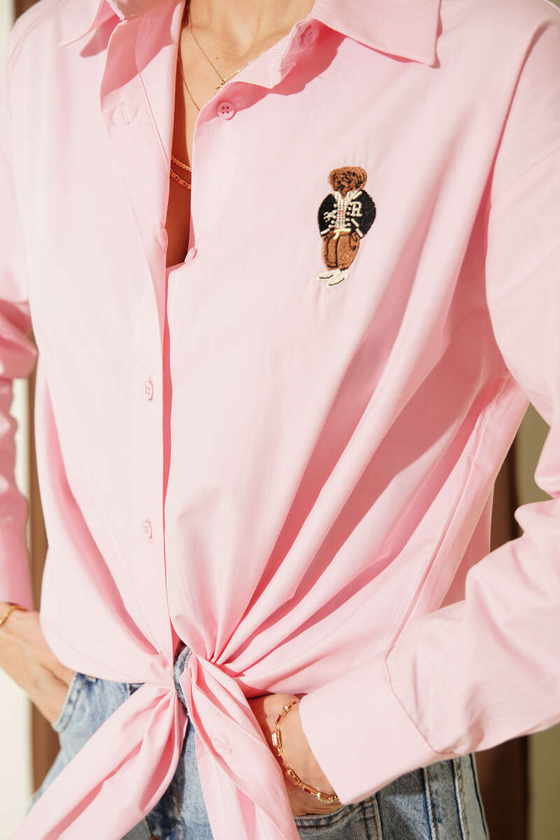 Polycotton Shirt with Chest Embroidery - Pink