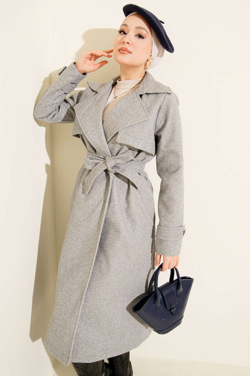 Felt Coat with Chest Panel - Grey