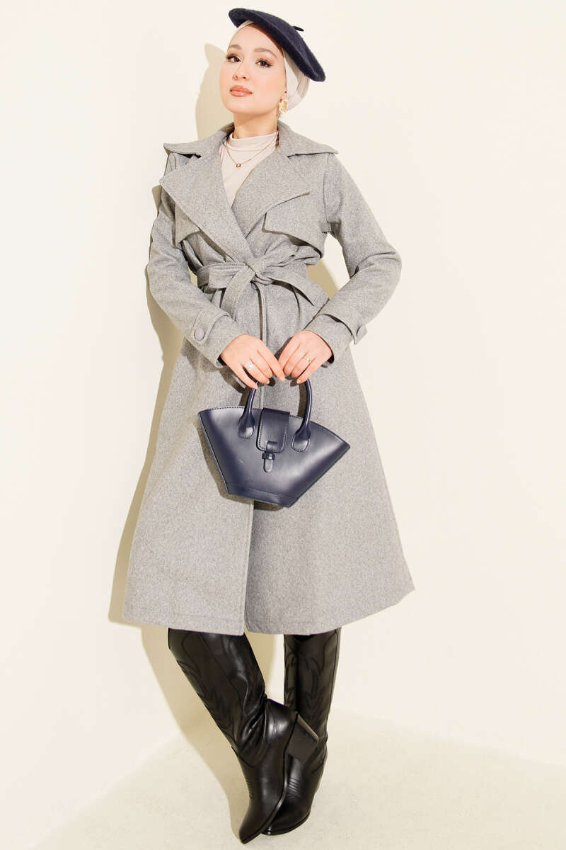 Felt Coat with Chest Panel - Grey