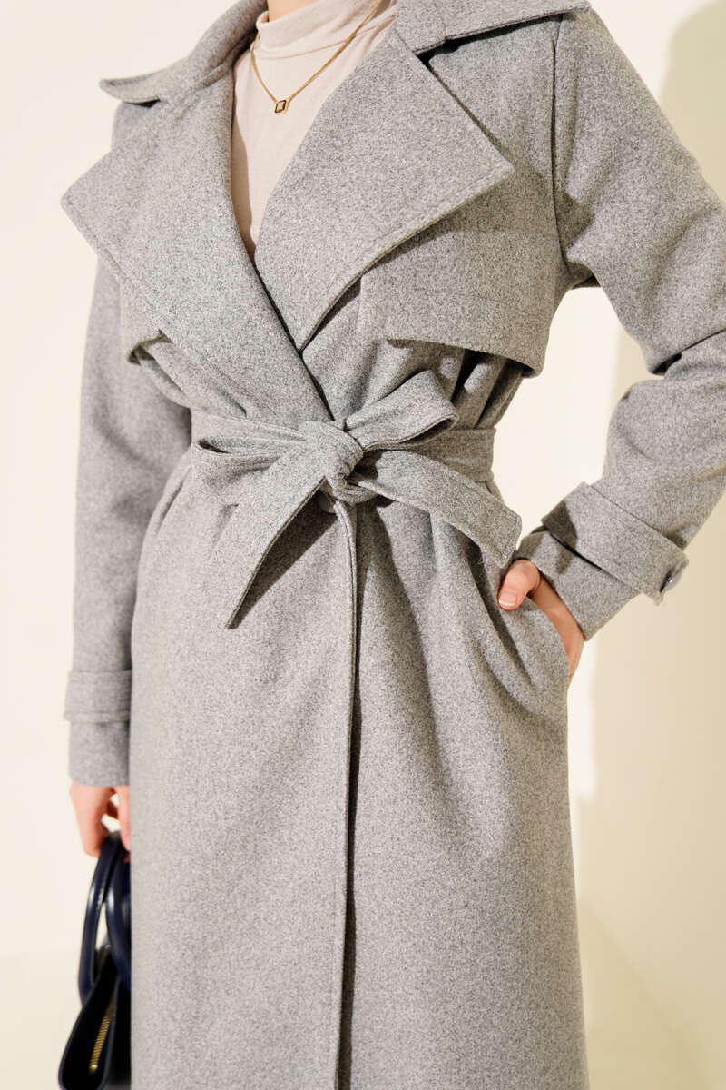 Felt Coat with Chest Panel - Grey