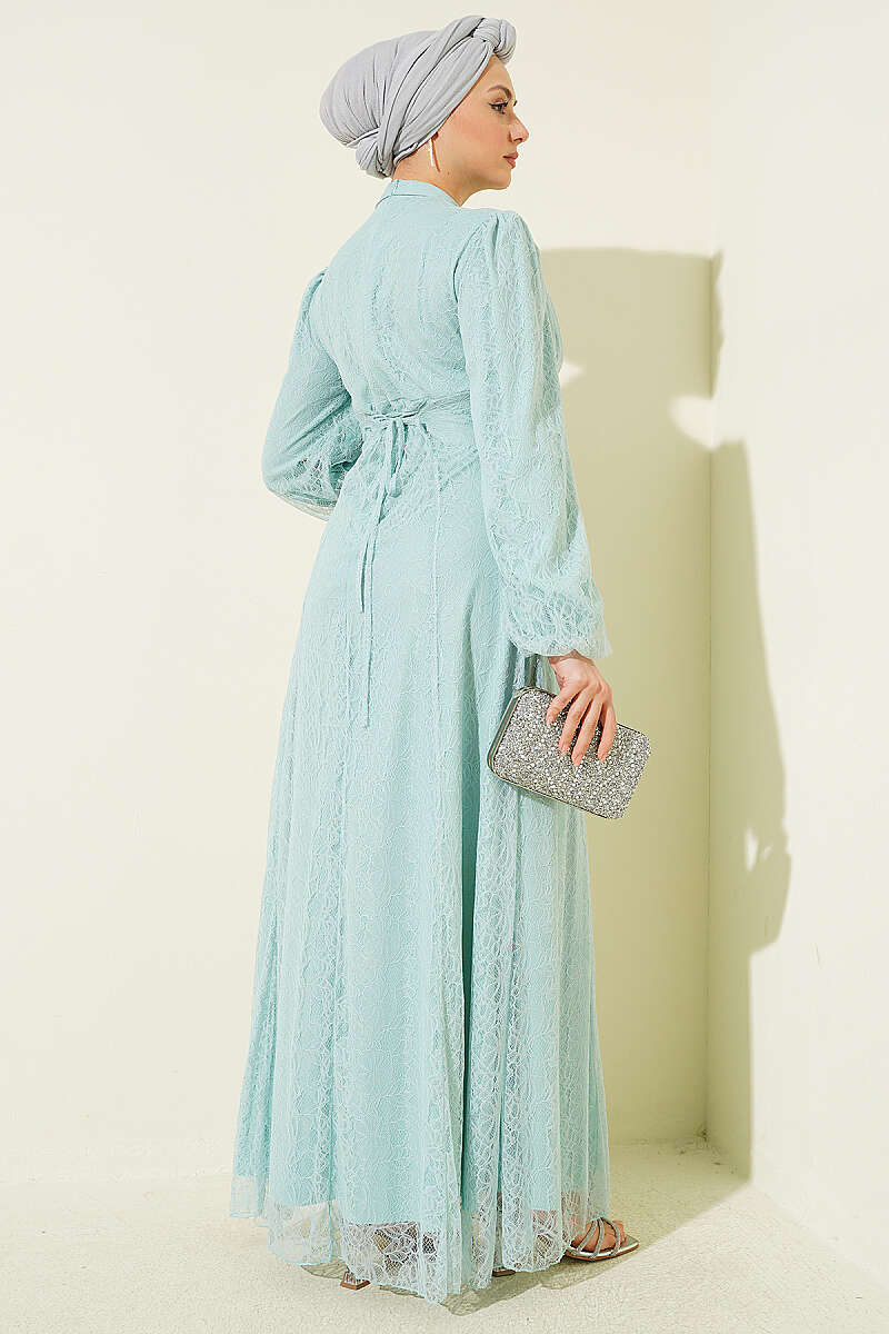 Lace Evening Dress with Jewelled Bodice - Mint