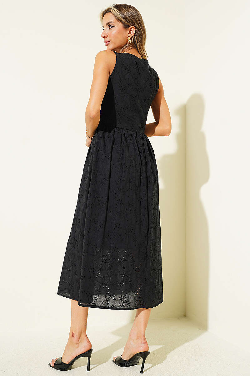 Broderie Dress with Gold Accessory - Black