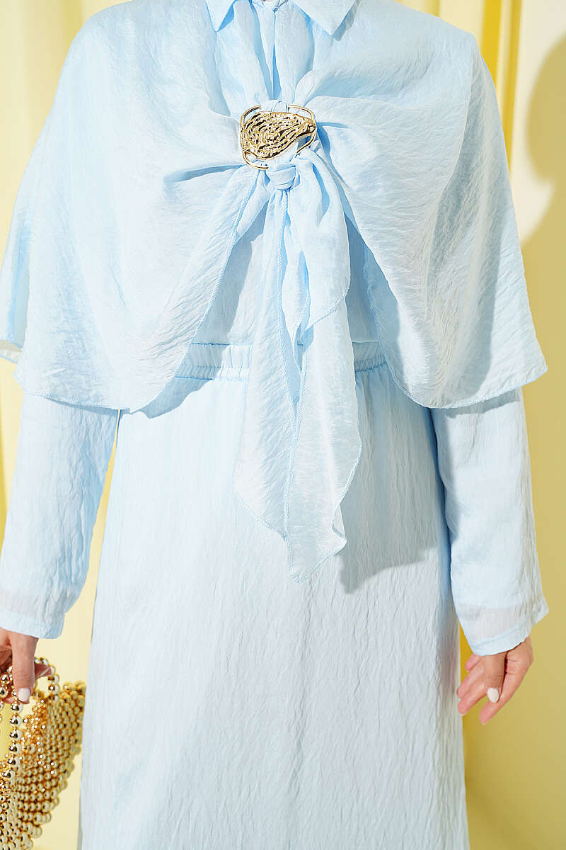Cape Skirt Set with Gold Accessory - Light Blue