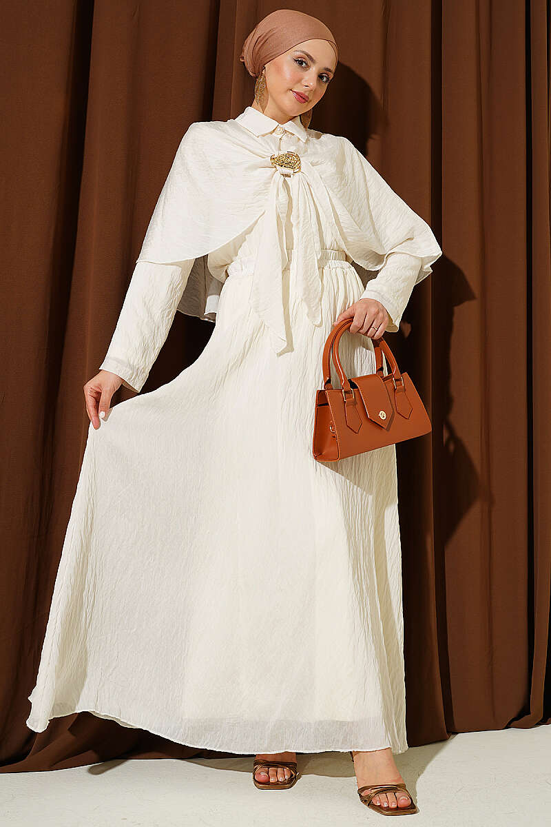 Cape Skirt Set with Gold Accessory - Beige