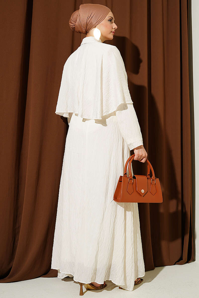 Cape Skirt Set with Gold Accessory - Beige