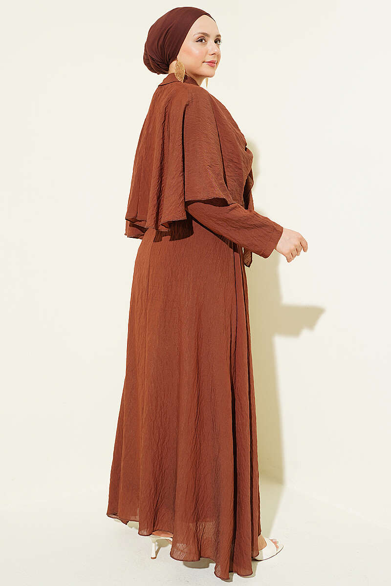 Cape Skirt Set with Gold Accessory - Brown