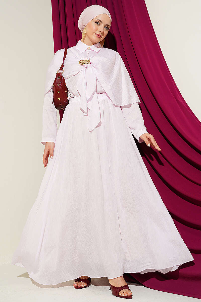 Cape Skirt Set with Gold Accessory - Pink