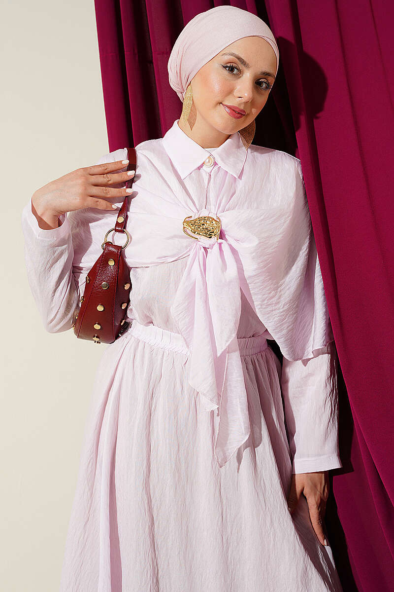 Cape Skirt Set with Gold Accessory - Pink