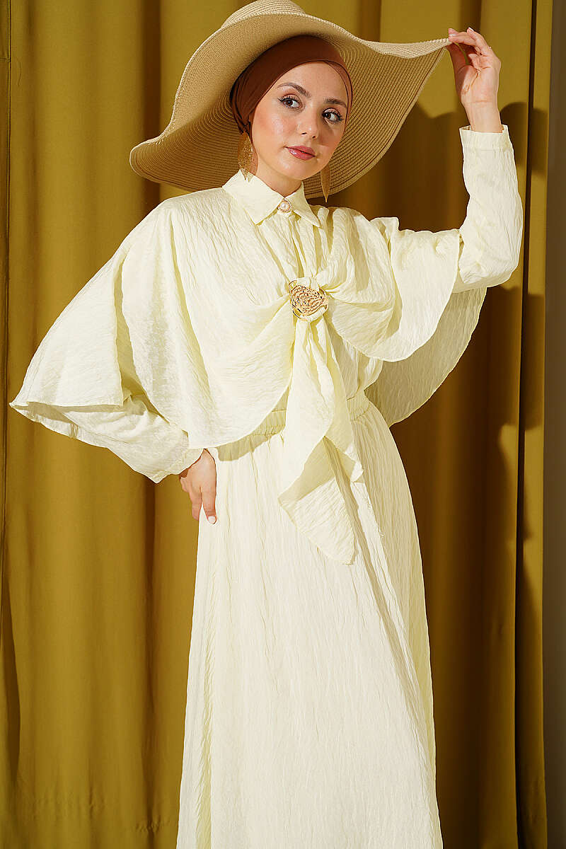 Cape Skirt Set with Gold Accessory - Yellow
