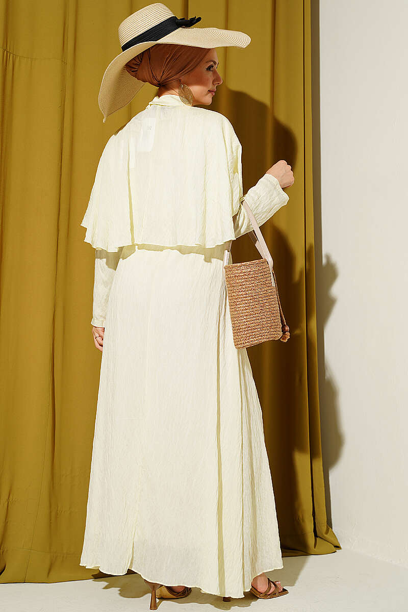 Cape Skirt Set with Gold Accessory - Yellow