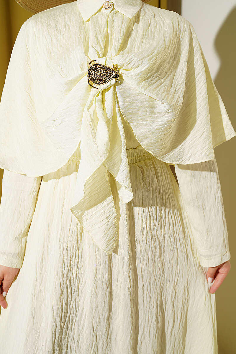 Cape Skirt Set with Gold Accessory - Yellow