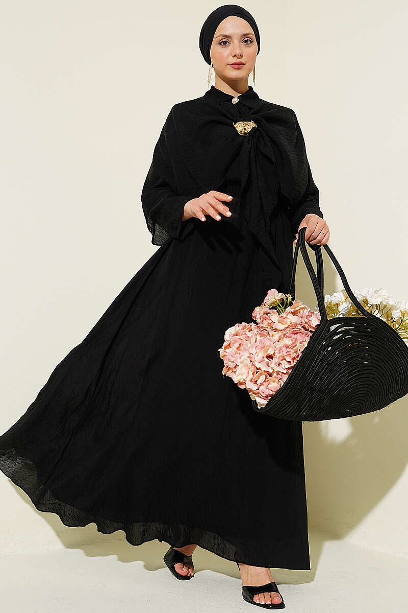 Cape Skirt Set with Gold Accessory - Black