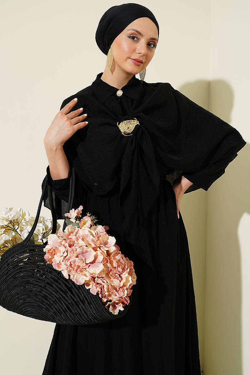 Cape Skirt Set with Gold Accessory - Black