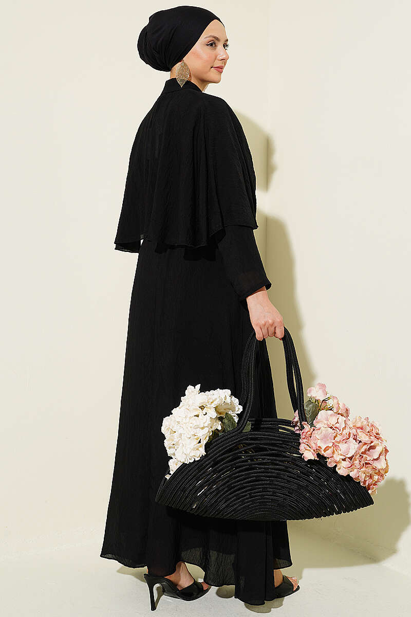Cape Skirt Set with Gold Accessory - Black