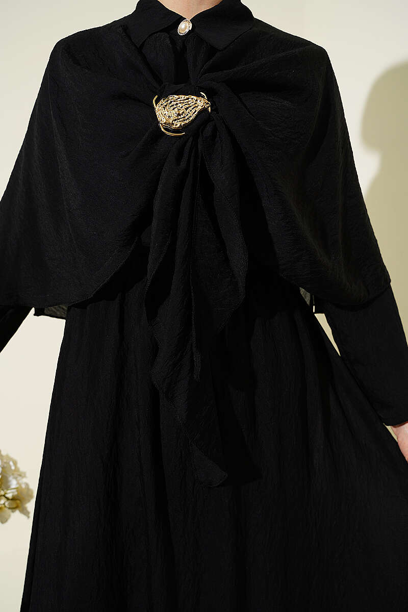 Cape Skirt Set with Gold Accessory - Black