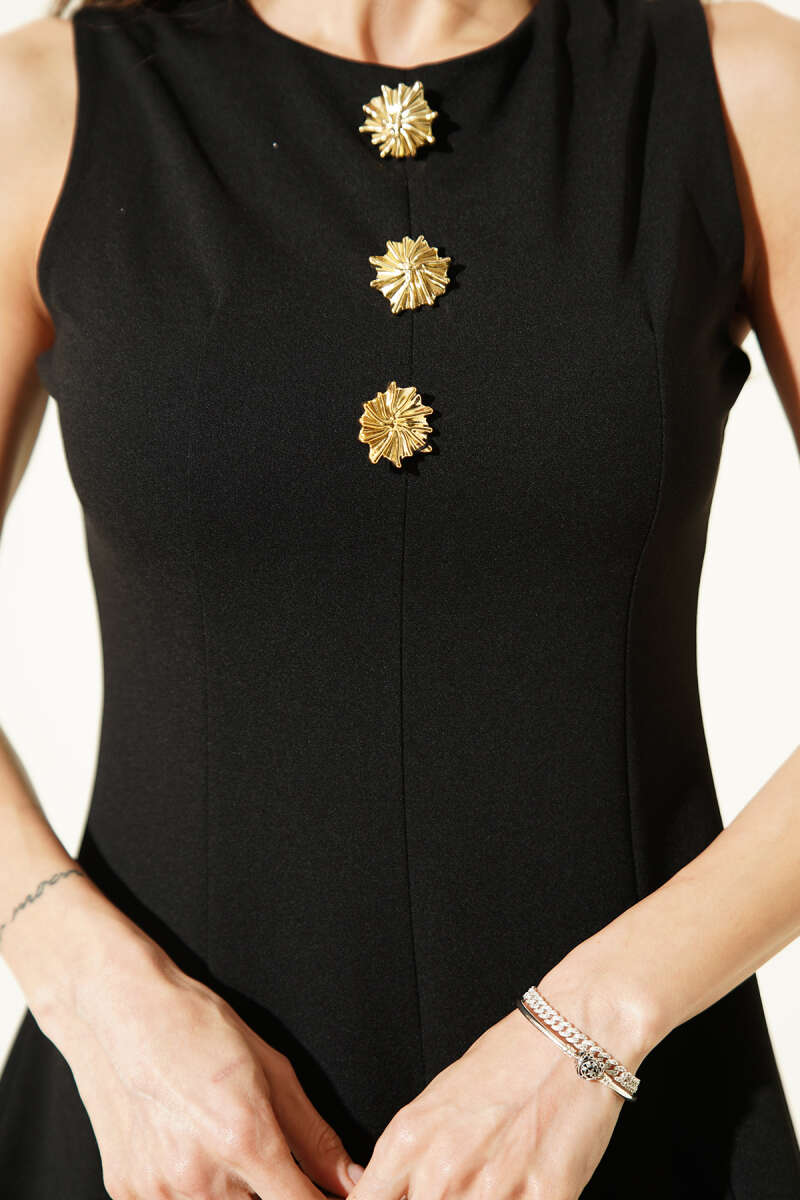 Sleeveless Mini Dress with Gold Accessory - Black