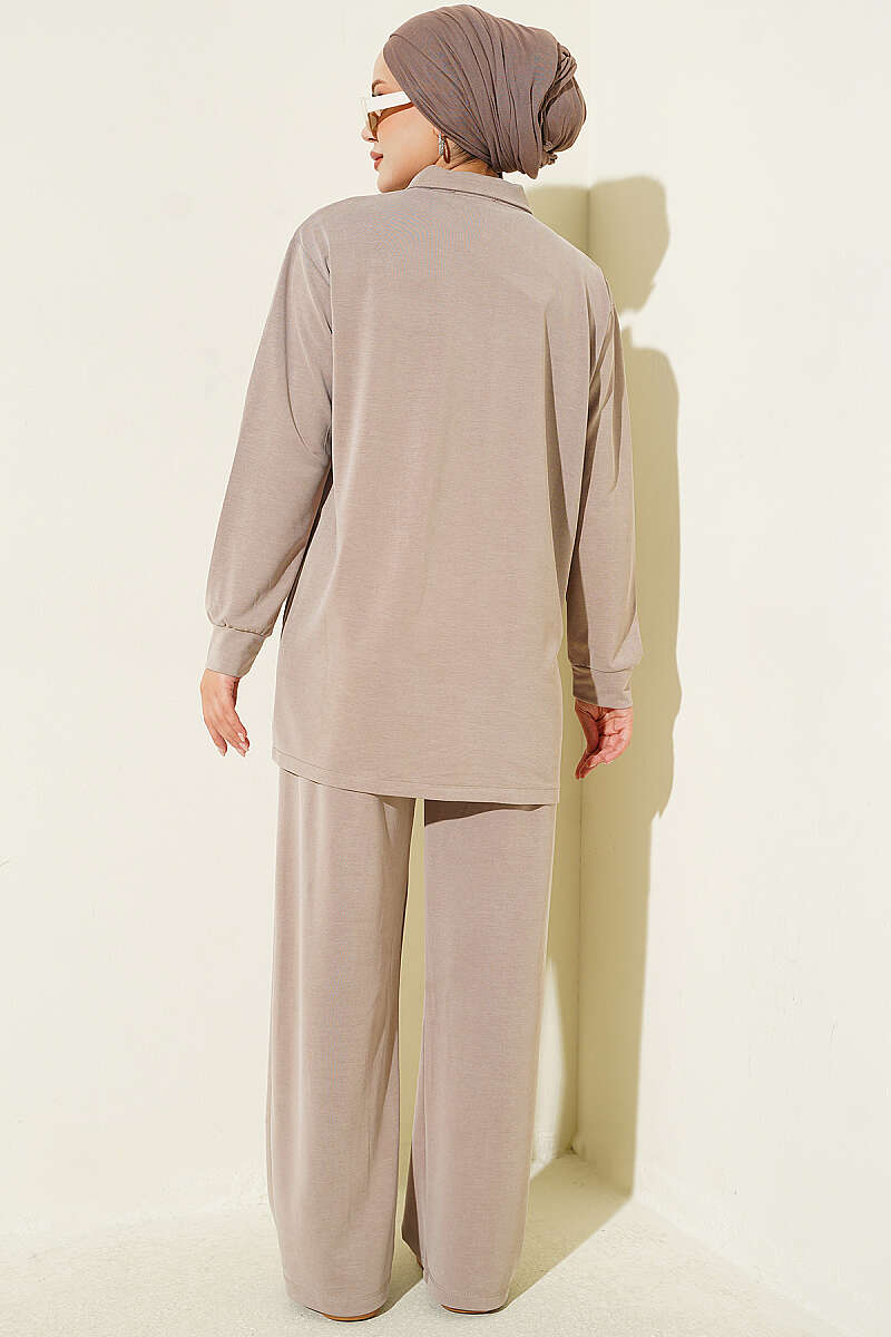 Tencel Two-Piece Set with Gold Accessory - Beige