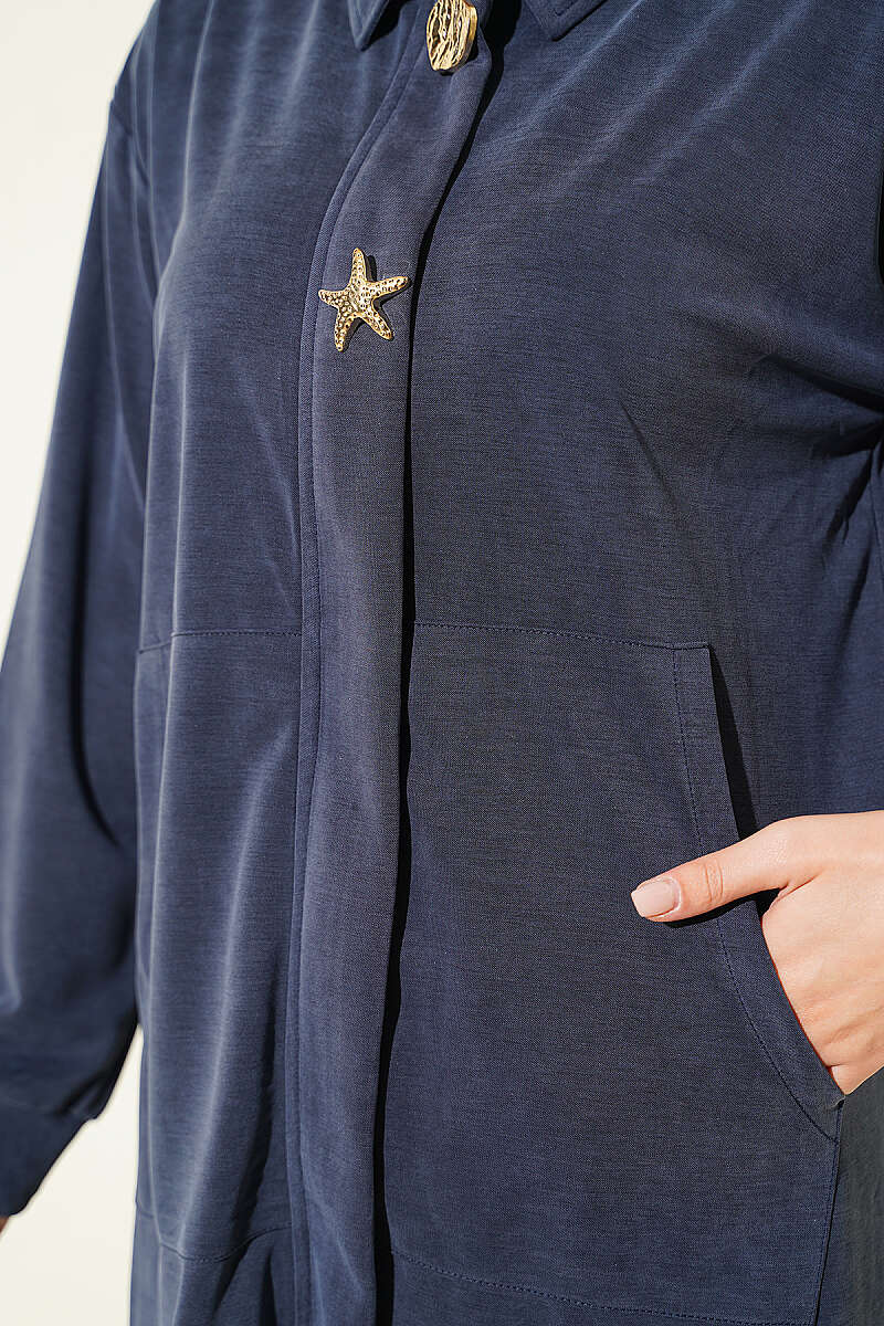 Tencel Two-Piece Set with Gold Accessory - Navy