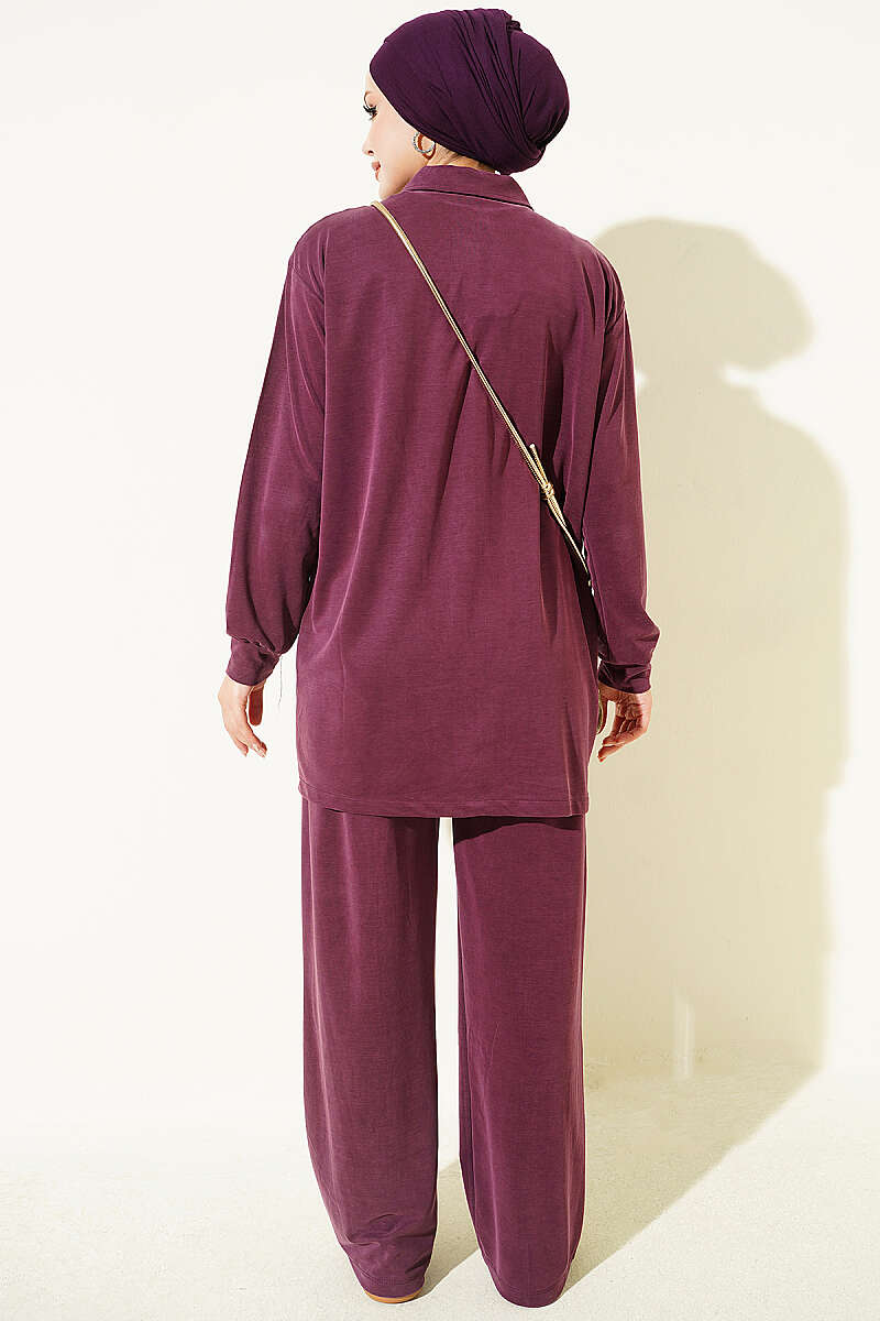 Tencel Two-Piece Set with Gold Accessory - Plum