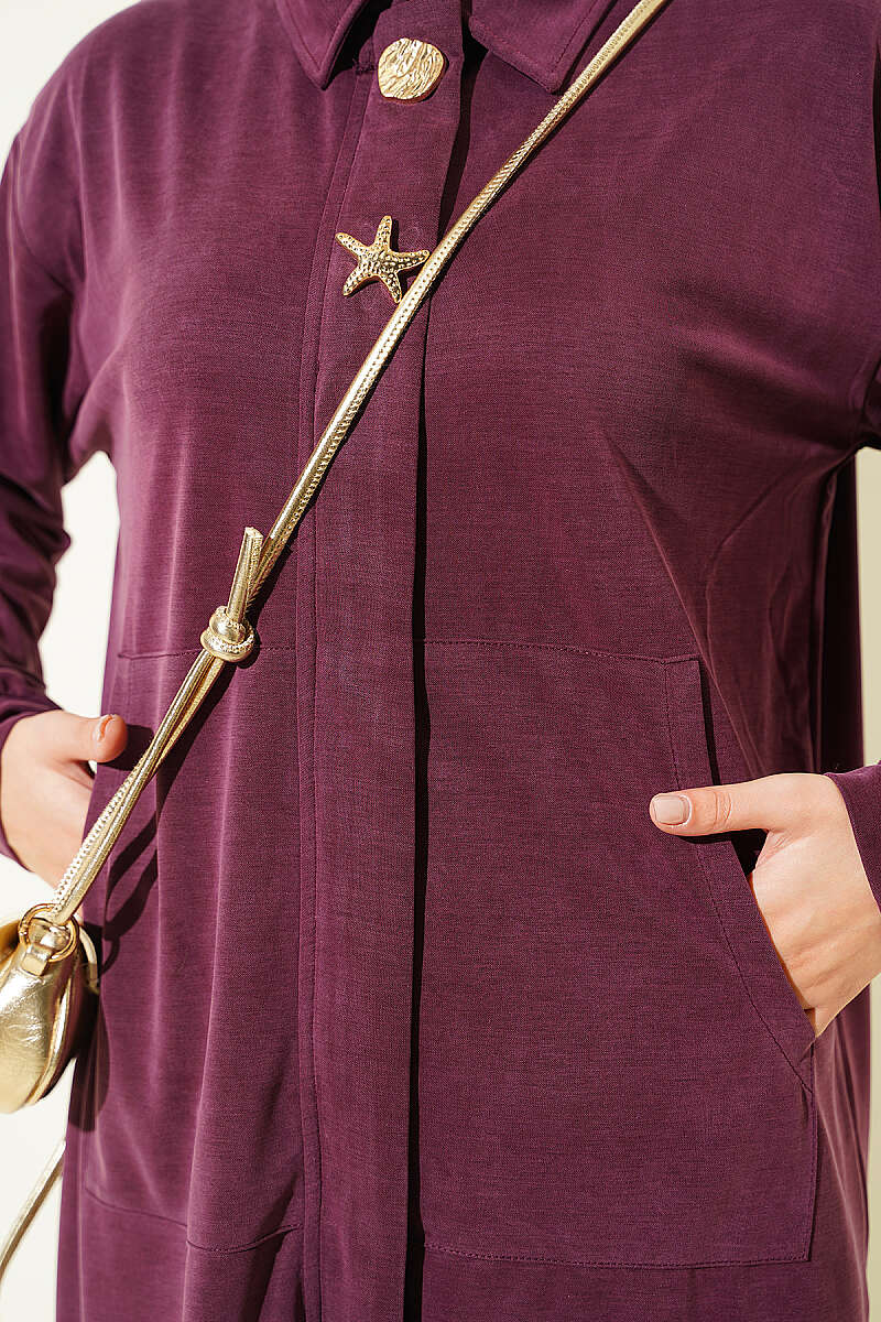 Tencel Two-Piece Set with Gold Accessory - Plum