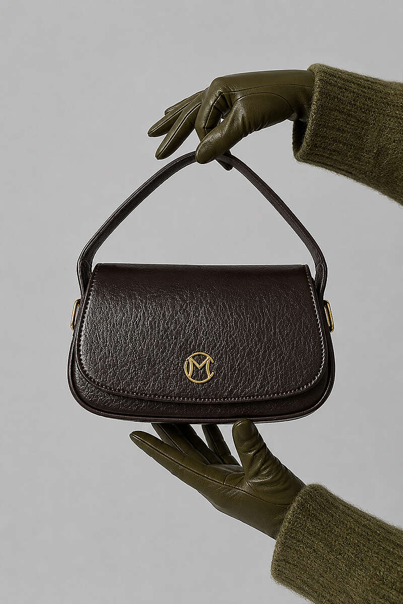 Handbag with Gold Badge - Dark Brown
