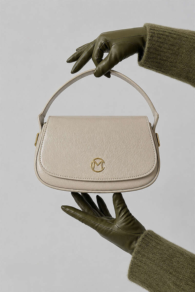 Handbag with Gold Badge - Beige