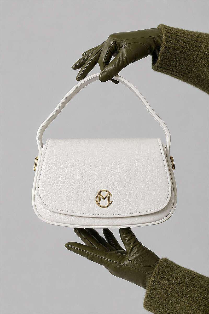 Handbag with Gold Badge - White