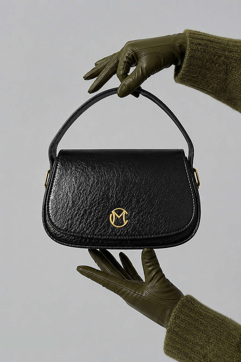 Handbag with Gold Badge - Black