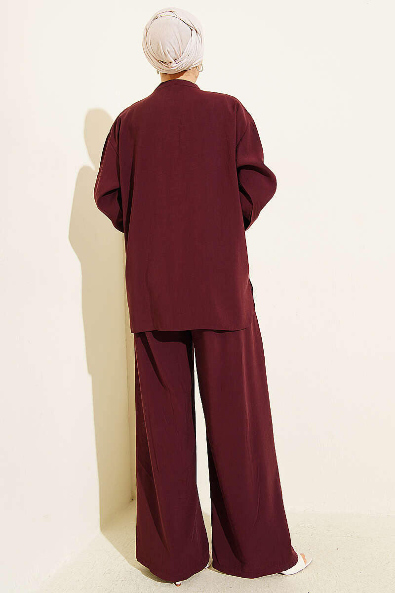Modal Two-Piece Set with Gold Rivet Buttons - Burgundy